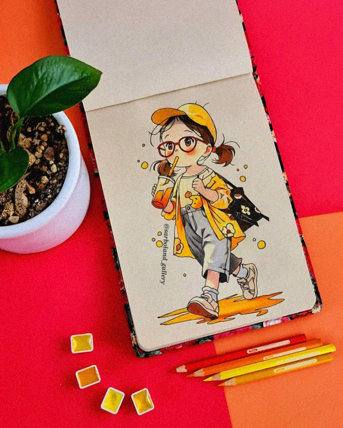 Sipping Serenity in a Sketchbook Scene