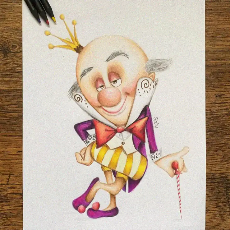 Whimsical Jester Sketch with Crown and Scepter