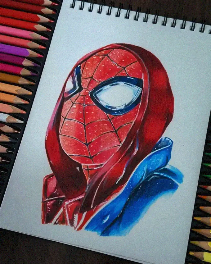 Hand-drawn Spider-Man Mask with Colored Pencils