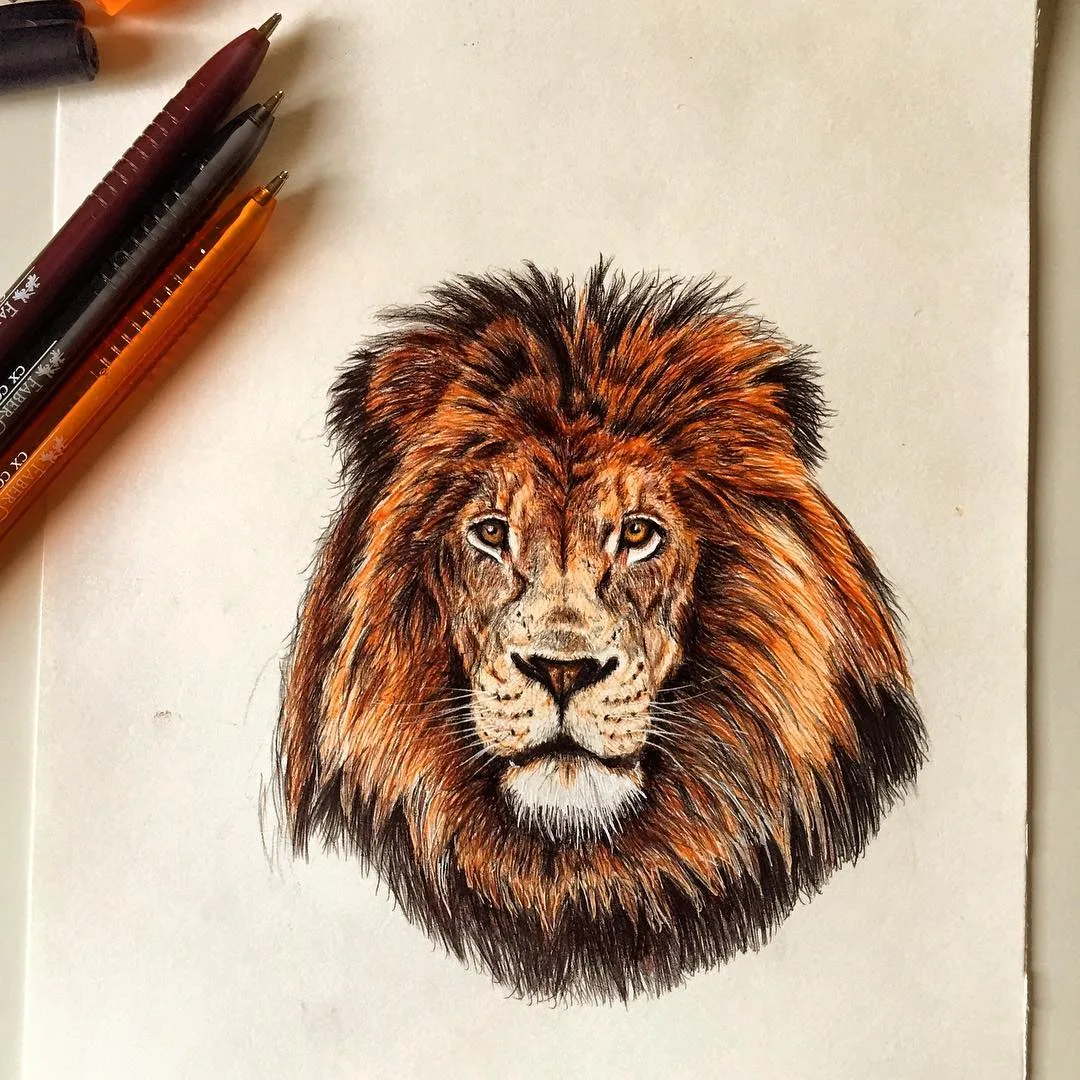 Lion Portrayal with Colored Pencils