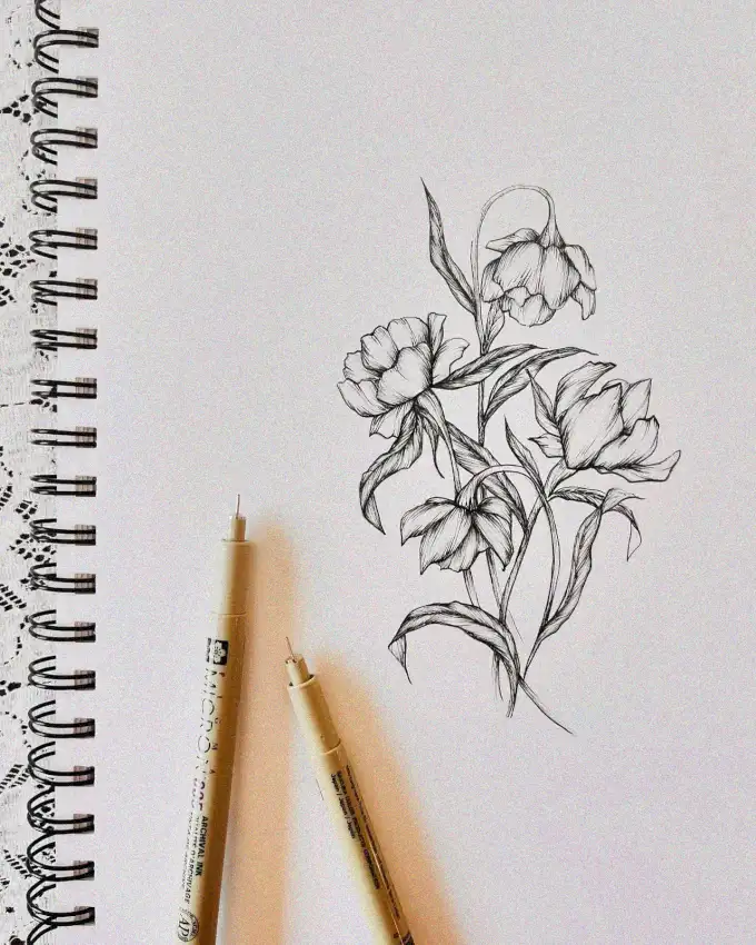 Floral Sketch with Companion Pens