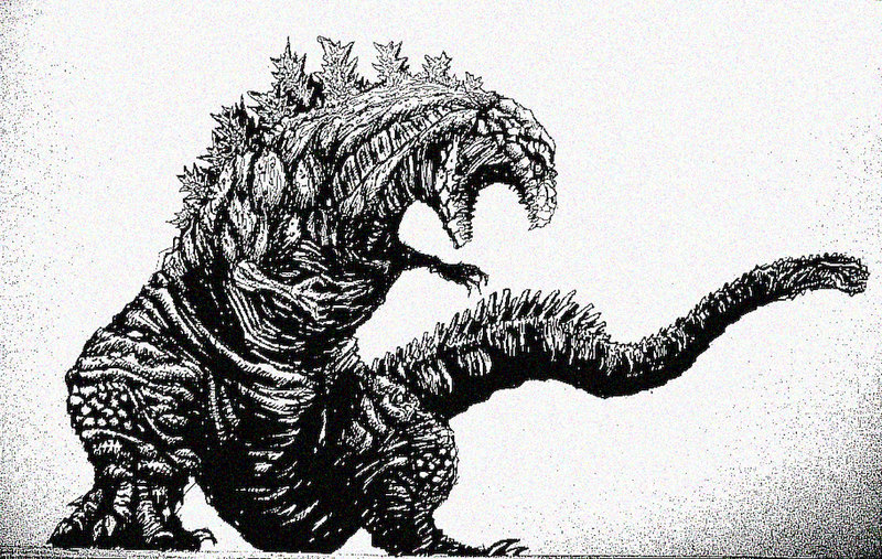 Godzilla's Roar in Monochrome Texture