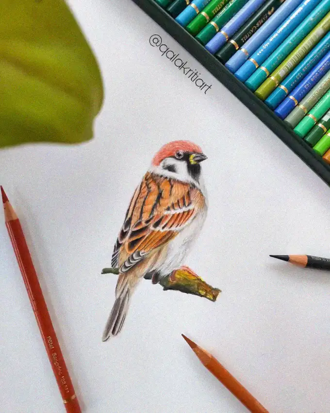 Sparrow Sketch with Colorful Pencils