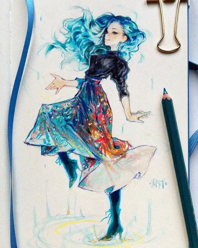 Whimsical Maiden in Vibrant Hues