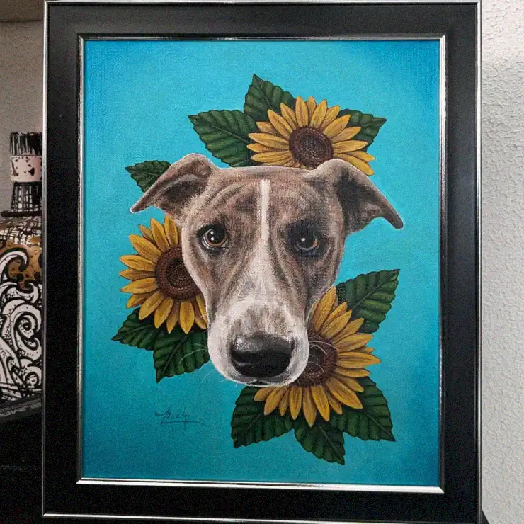 Sunflowers Surrounding Greyhound in Azure