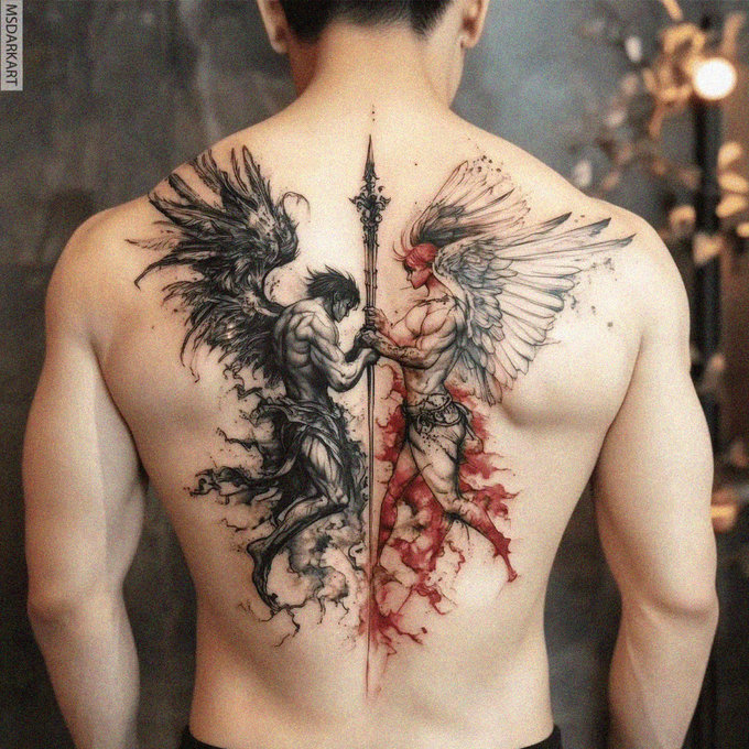 Angelic Battle Inked on Skin