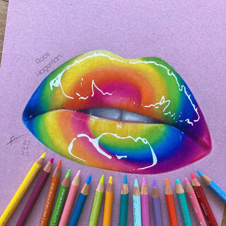 Glossy Lips Artistry on Purple Canvas