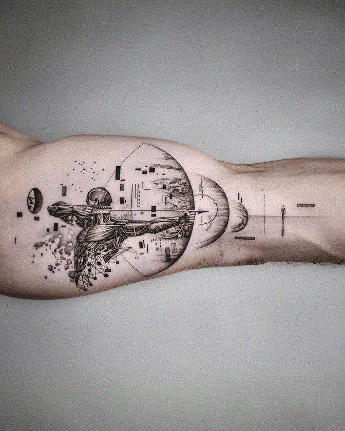 Sci-Fi Tattoo Odyssey on Human Canvas