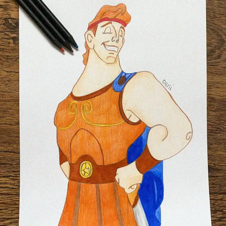 Hercules Sketch with Pencils on Wood