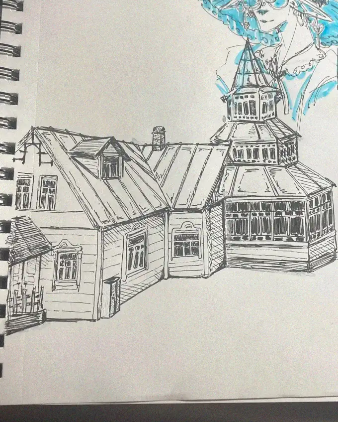 Sketchbook Journey: The Intricate Wooden Edifice
