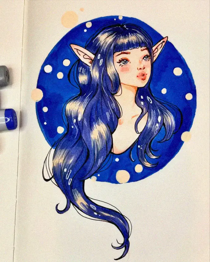 Elf Under Moonlit Blue Expanse