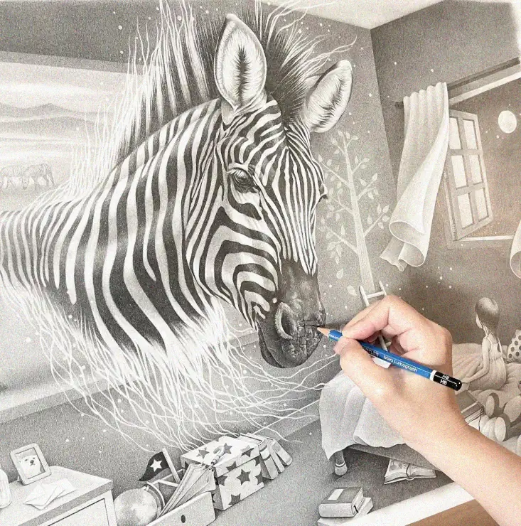 Emerging Zebra Artistry in a Child's Room