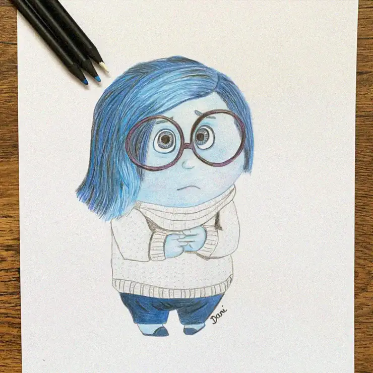 Thoughtful Blue-Haired Scholar in Cozy Attire