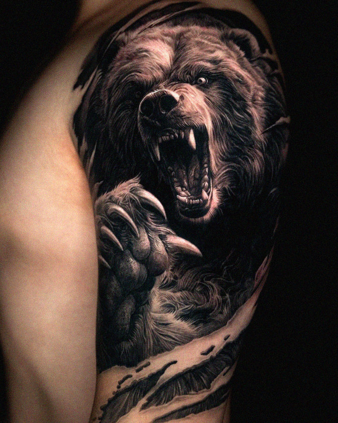 Thigh Canvas Featuring Ferocious Bear Tattoo
