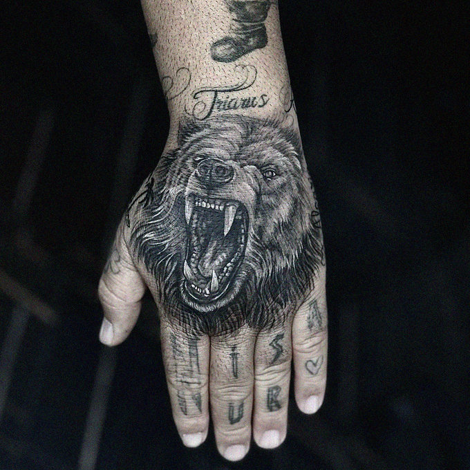 Bear Roar Tattooed on Hand Canvas