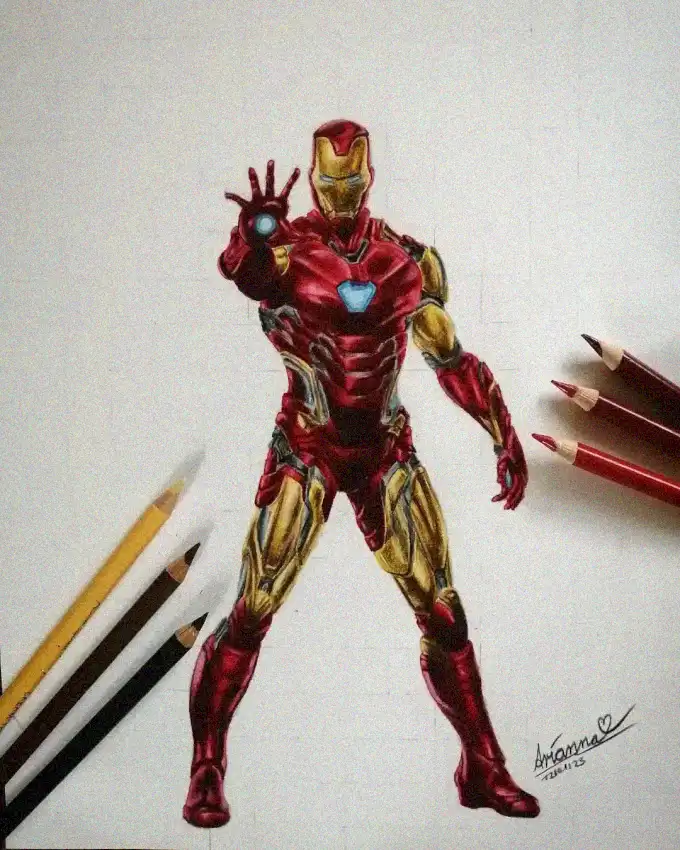 Iron Man Emerges from Colored Pencils