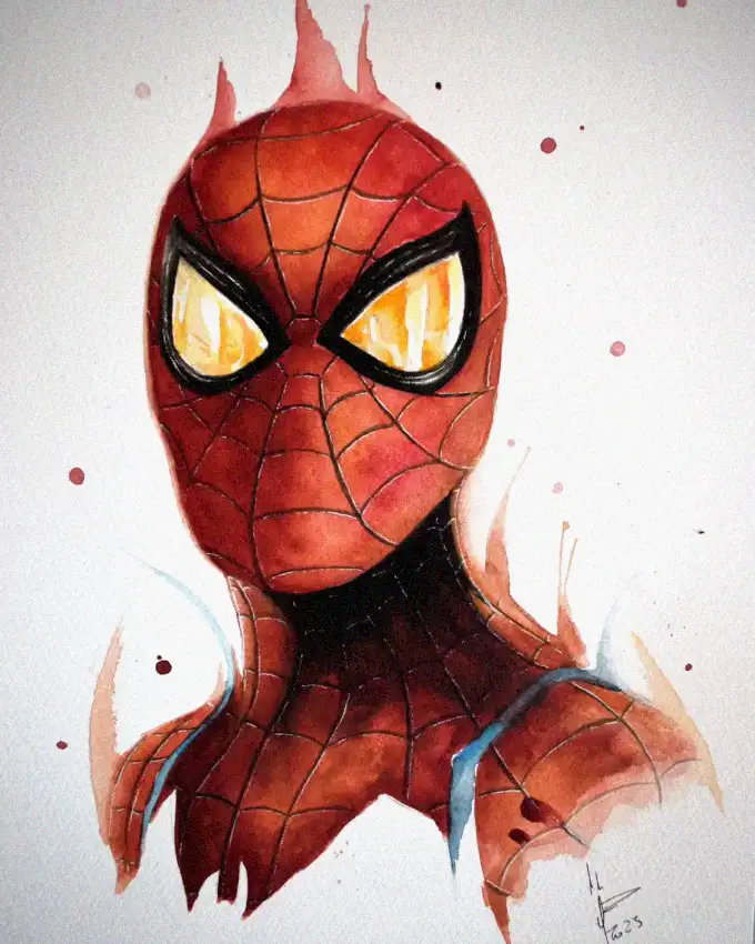Spider-Man Through Vibrant Watercolor Splatter