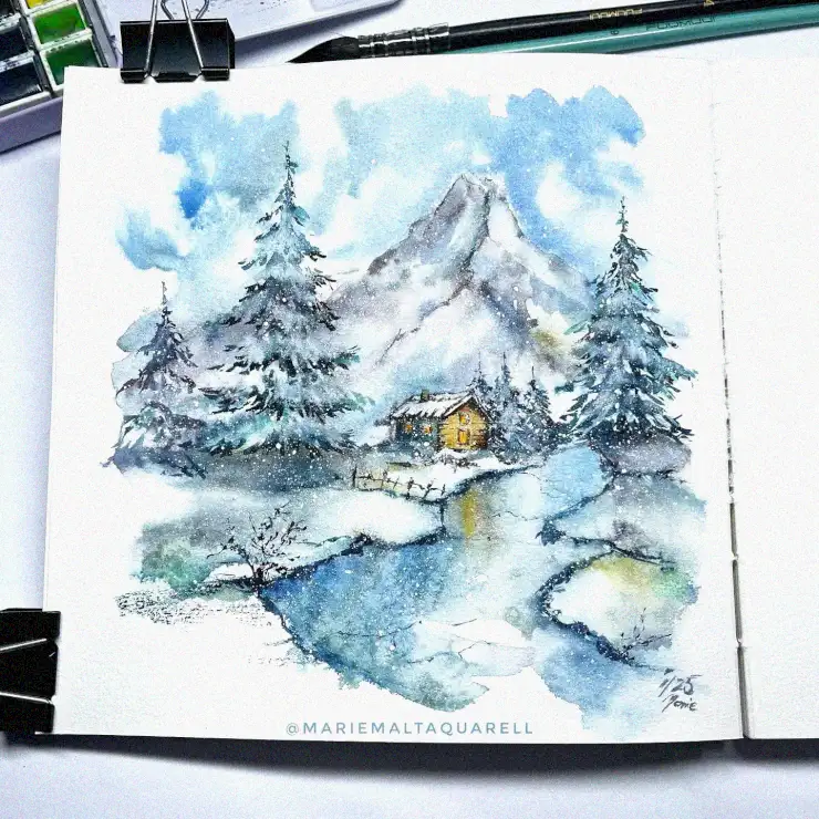 Winter's Repose: A Watercolor Wonderland