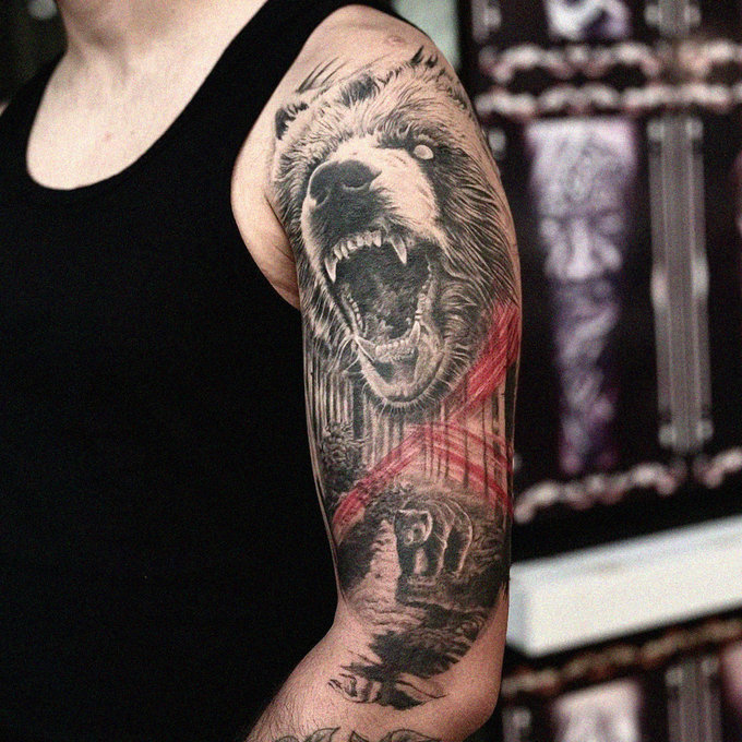 Roaring Bear Tattoo in Intense Detail