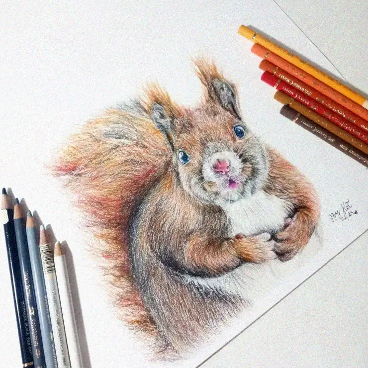 Chromatic Squirrel amidst Artistic Tools