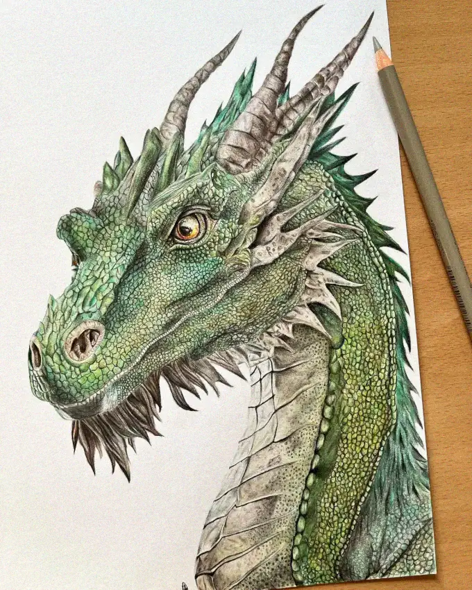 Detailed Rendering of a Majestic Green Dragon