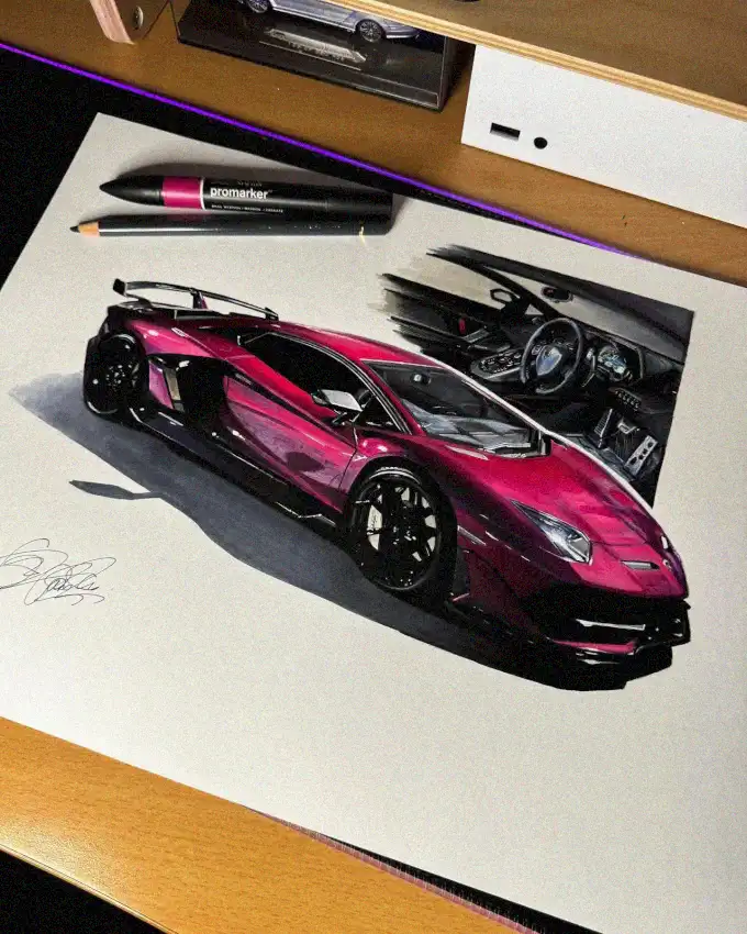 Drafting the Dream: A Pink Sports Car