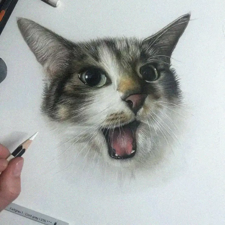 Artist Sketching a Roaring Feline Portrait