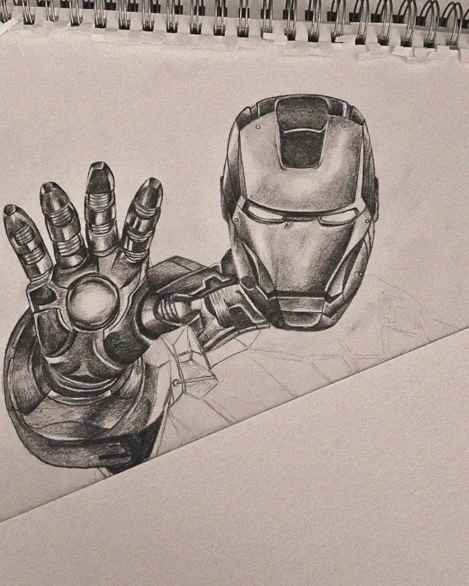 Iron Man Helmet and Hand Sketch