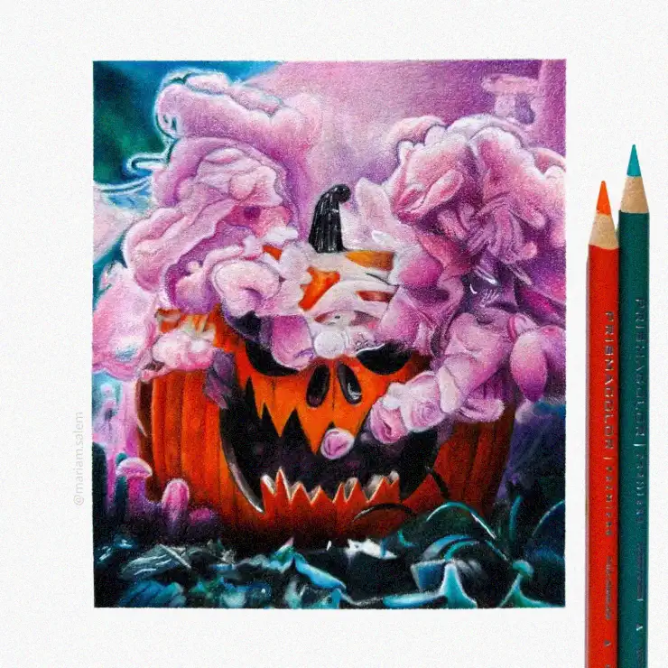 Menacing Pumpkin amidst Dreamy Pink Clouds