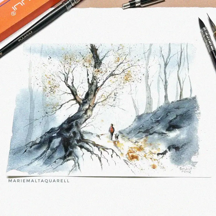 Misty Forest Whispers in Watercolor