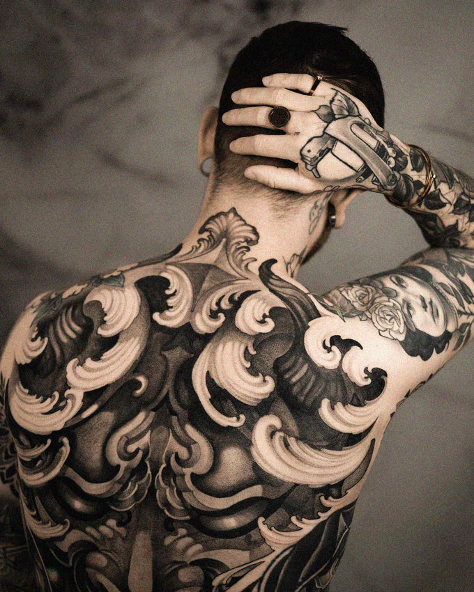 Inked Solitude against Marbled Hues