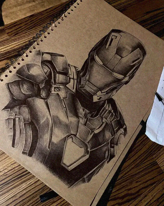 Iron Man Armor Sketch on Notebook