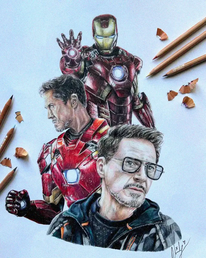 Multifaceted Hero Through Colored Pencil Artistry