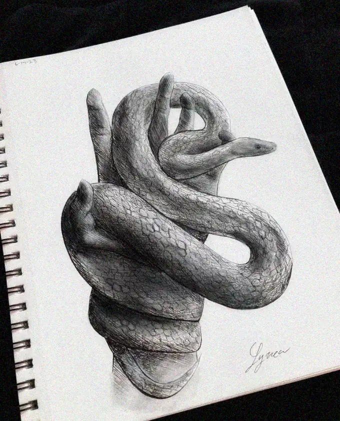 Serpent Embrace in Surreal Strokes
