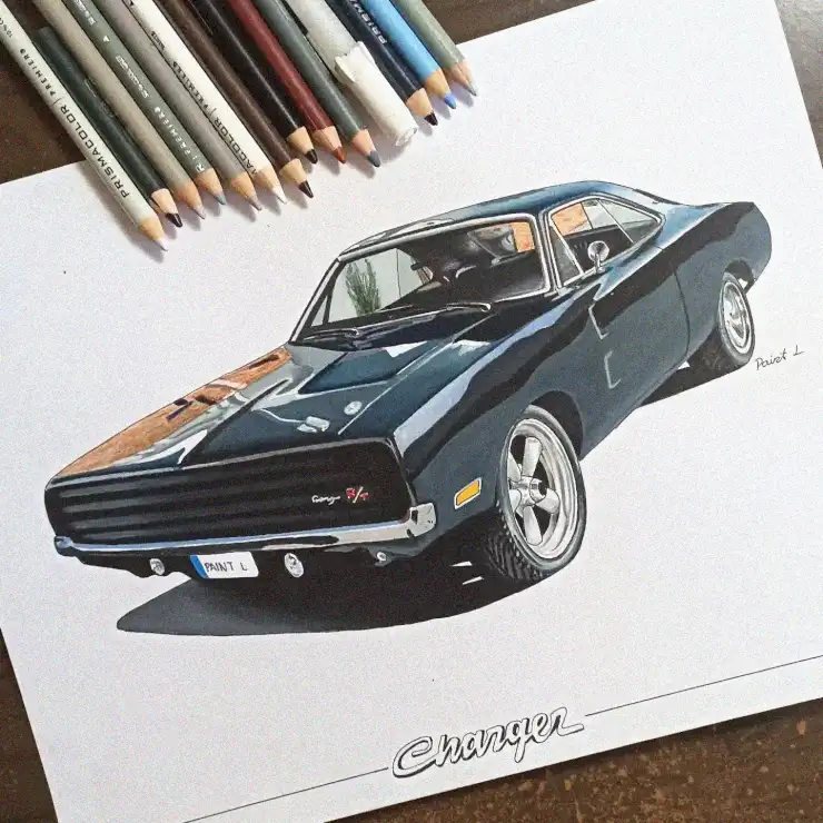 Vintage Charger Through Vibrant Pencil Strokes