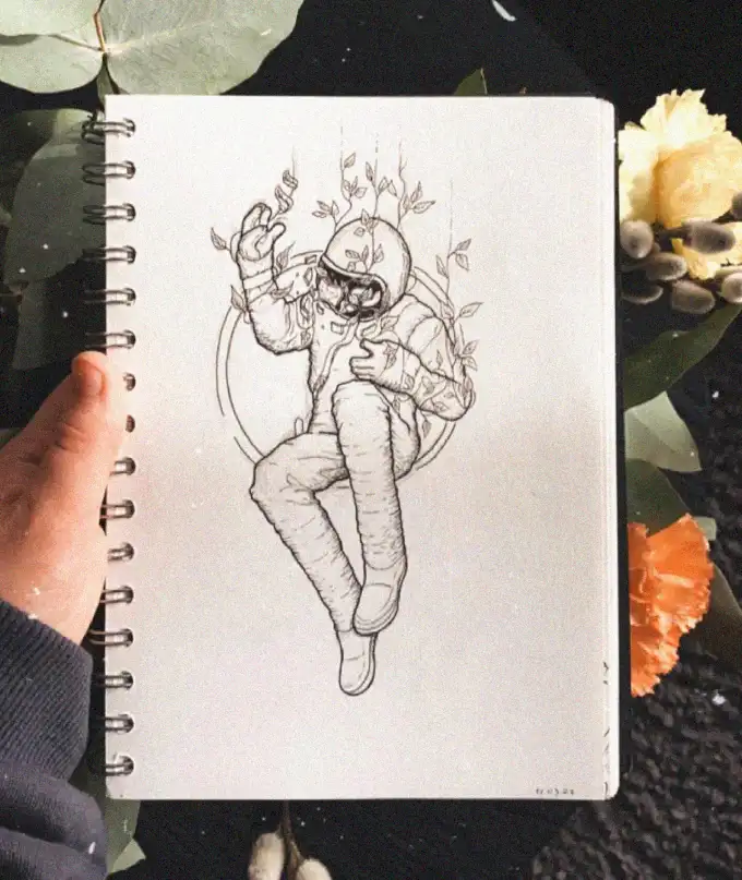 Astronaut Amid Greenery in Spiral Notebook