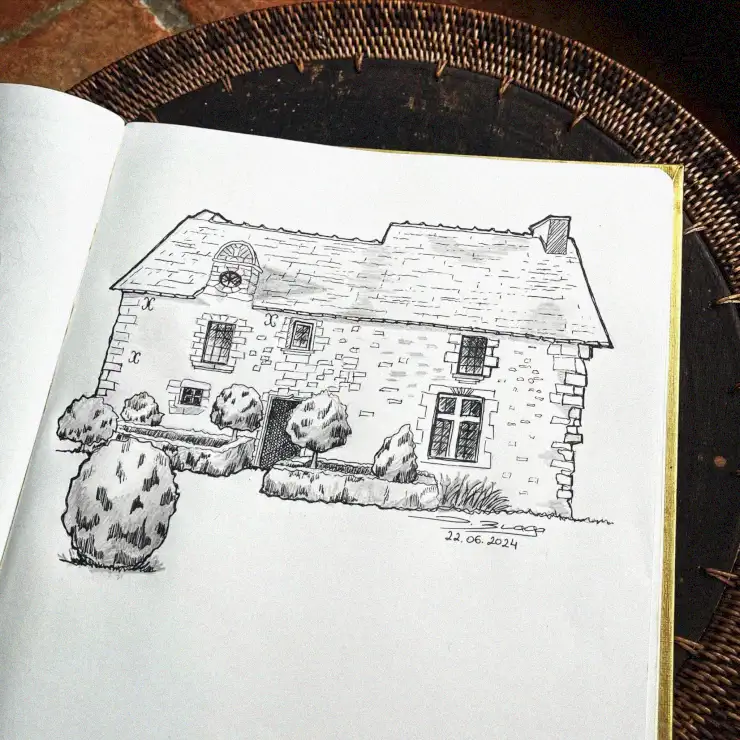 Stone Cottage Serenity in Ink