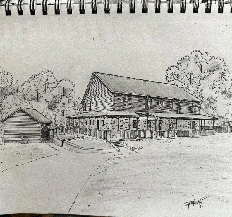 Country Retreat Depicted in Pencil Sketch