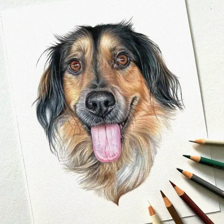 Joyful Dog Artistry in Colored Pencil