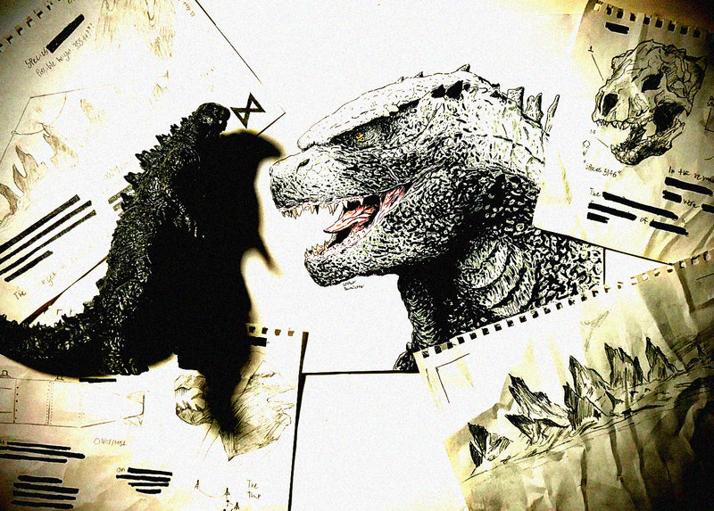 Godzilla Versus T-Rex in Sketchland