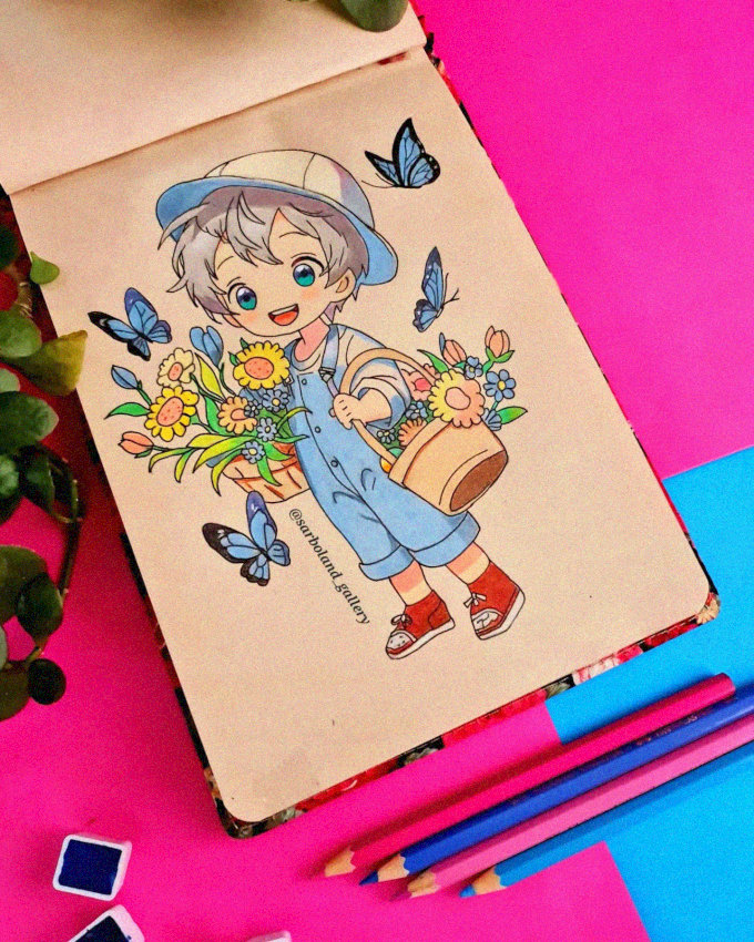 Sketching Childhood's Joy with Nature's Palette