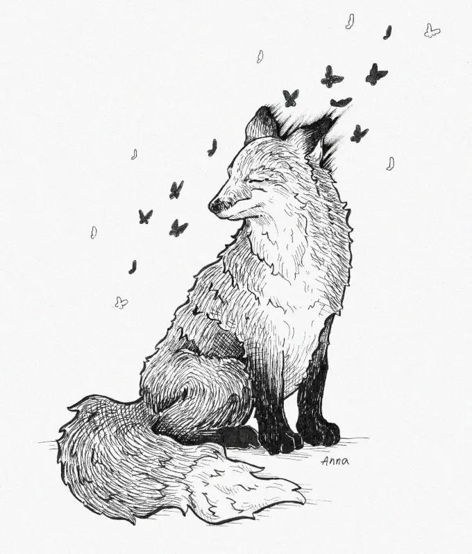 Fox Amidst the Fluttering Butterflies