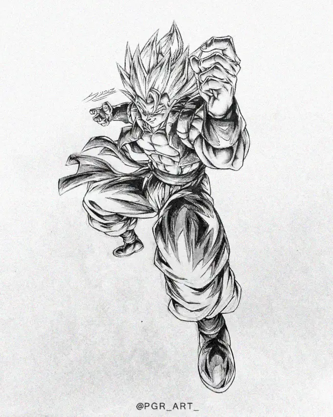 Goku's Dynamic Pose Pencil Sketch