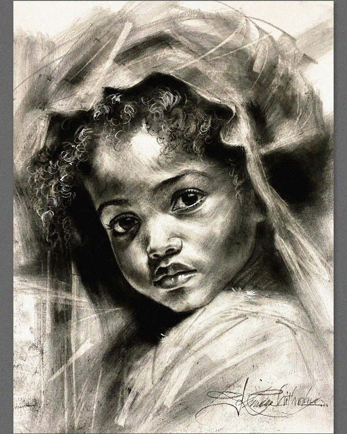 Embrace of Innocence in Charcoal