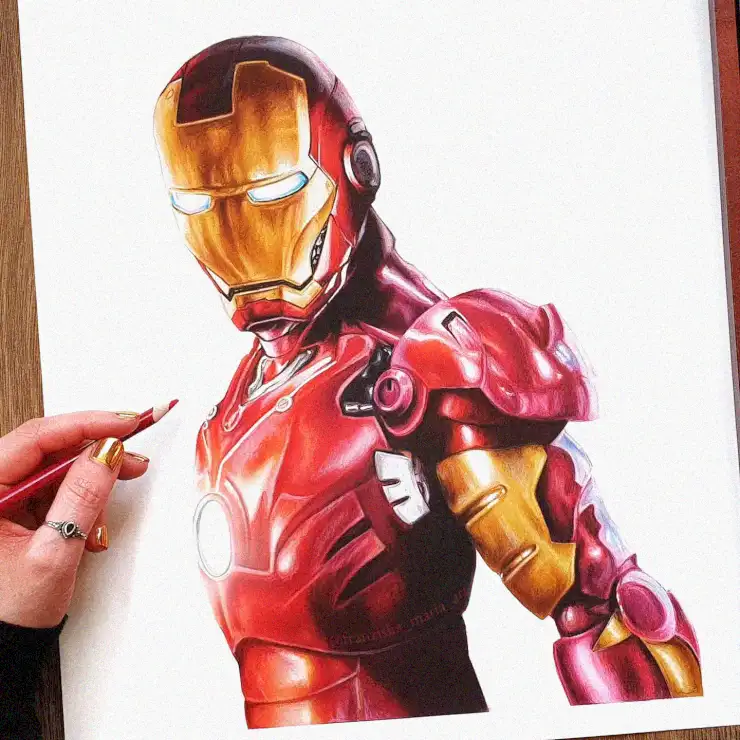 Iron Man's Portrait in Artist's Hands