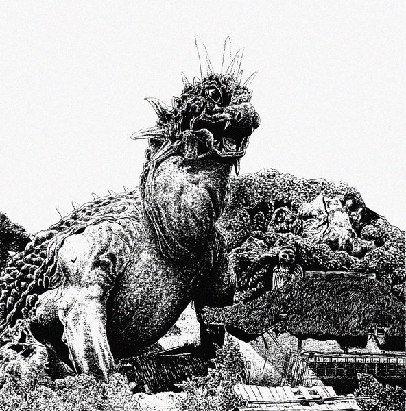 Dragon's Monochrome Majesty Amid Ancient Structures