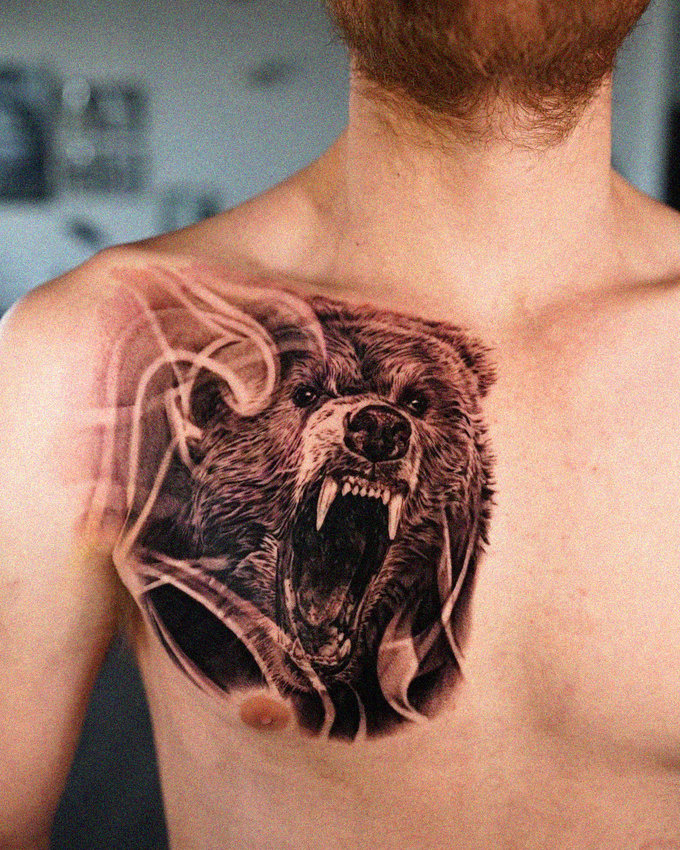 Roaring Bear Inked on Man's Back