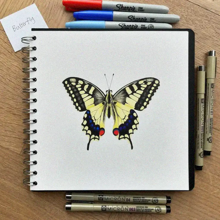 Butterfly Sketch Amidst Artistic Chaos