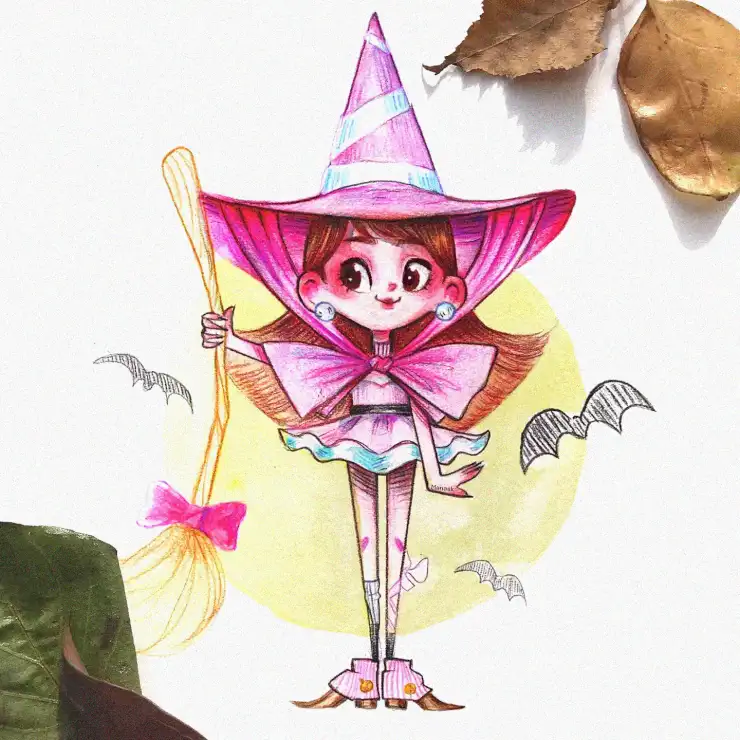 Cheerful Witch Among Autumn Whimsy
