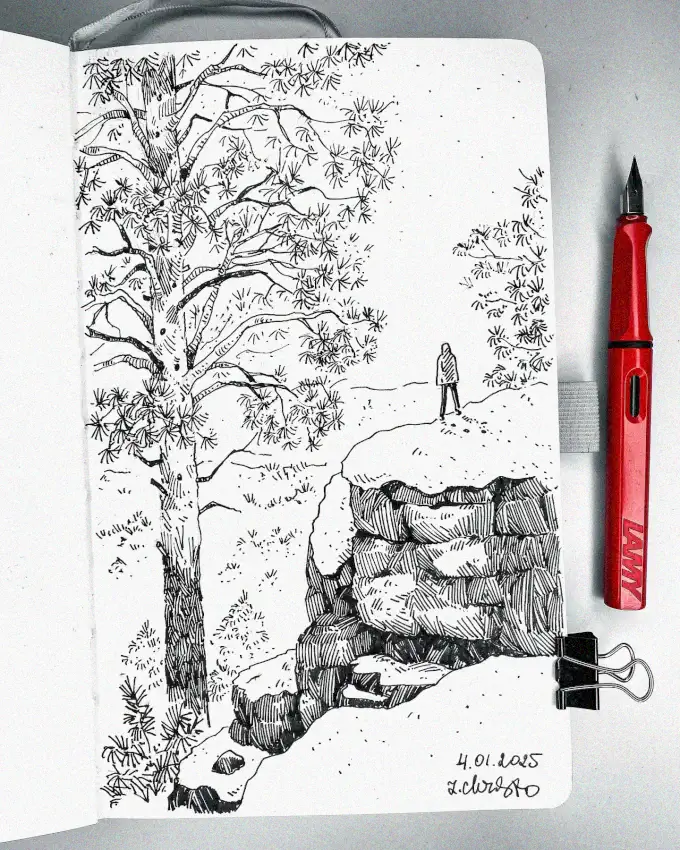 Solitary Figure Amongst Foliage Sketch
